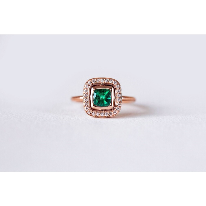 Emerald Engagement Ring 4 Ct Natural Emerald 14K Rose Gold Engagement Ring Cluster Ring CZ Diamond Bridal Ring Promise Ring Anniversary Gift | Save 33% - Rajasthan Living 5