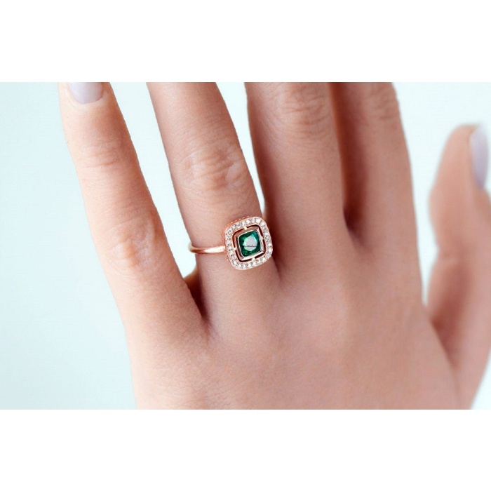 Emerald Engagement Ring 4 Ct Natural Emerald 14K Rose Gold Engagement Ring Cluster Ring CZ Diamond Bridal Ring Promise Ring Anniversary Gift | Save 33% - Rajasthan Living 8