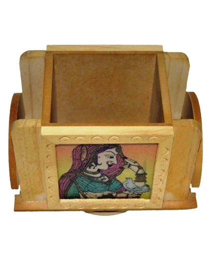 iHandikart Gemstone Painting Revolving Wooden Pen/Pencil Holder With Card Slots | Save 33% - Rajasthan Living 5