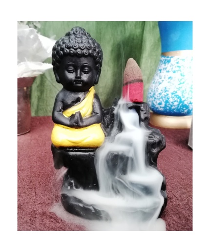 Polyresin Yellow Buddha Smoke Fountain | Save 33% - Rajasthan Living