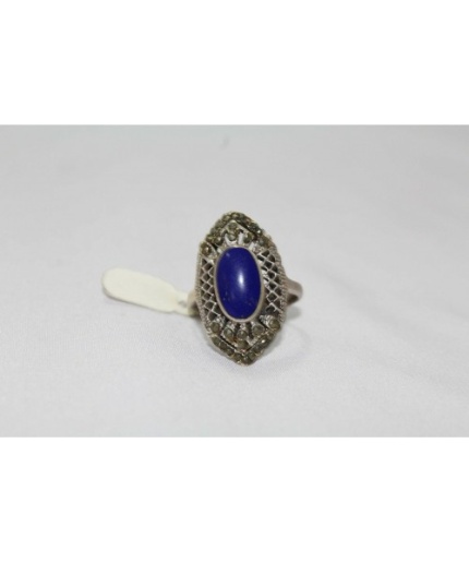 925 Sterling Silver Women’s Ring With Marcasites & Blue Lapis Lasuli Stone | Save 33% - Rajasthan Living