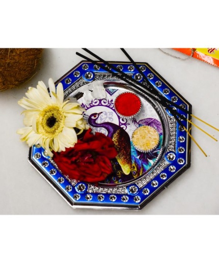 Handmade Multicolor Decorative Rakhi Pooja Thali By iHandikart Haldi-KumKum Tika Pooja Thali | Save 33% - Rajasthan Living 3