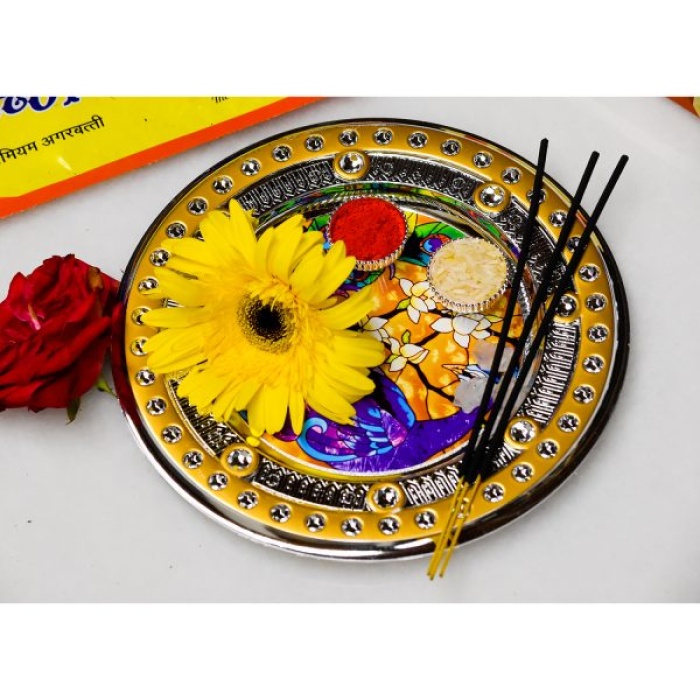 Handmade Multicolor Decorative Rakhi Pooja Thali By iHandikart Haldi-KumKum Tika Pooja Thali | Save 33% - Rajasthan Living 6