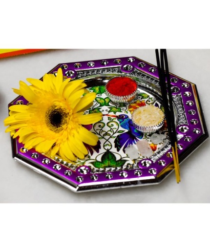 Handmade Multicolor Decorative Rakhi Pooja Thali By iHandikart Haldi-KumKum Tika Pooja Thali | Save 33% - Rajasthan Living 7