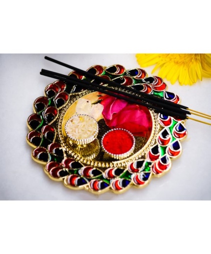 Handmade Multicolor Decorative Rakhi Pooja Thali By iHandikart Haldi-KumKum Tika Pooja Thali | Save 33% - Rajasthan Living 3