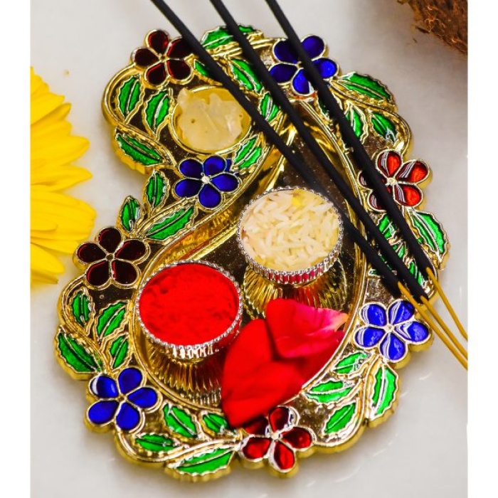 Handmade Multicolor Decorative Rakhi Pooja Thali By iHandikart Haldi-KumKum Tika Pooja Thali | Save 33% - Rajasthan Living 6