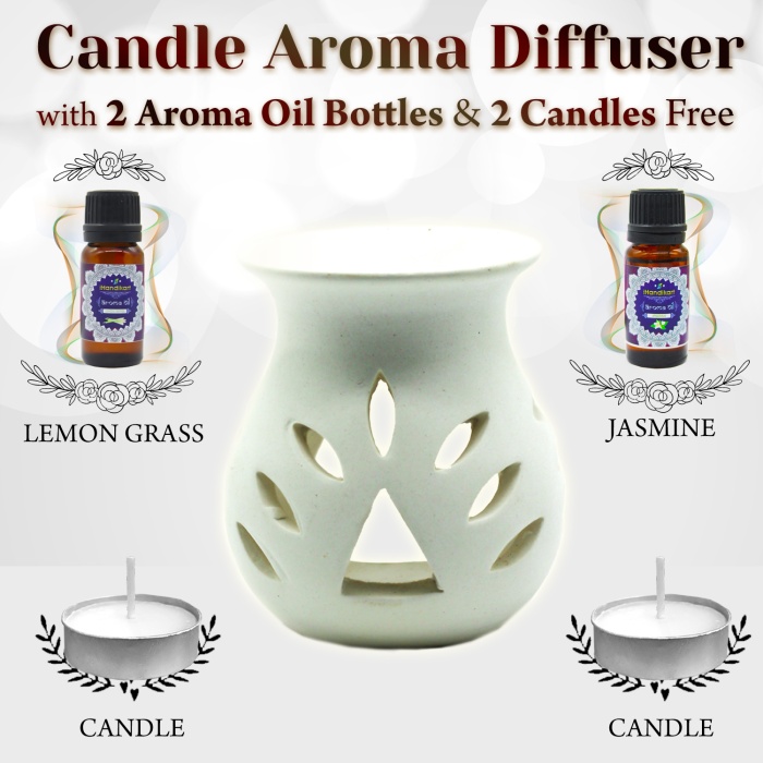 iHandikart  Aroma Ceramic Burner With Scanted/Aroma Oil 10ml Bottle, Fragrance-Lemon Grass,Jasmine | Save 33% - Rajasthan Living 5