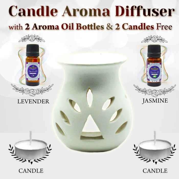 iHandikart  Aroma Ceramic Burne  With Scanted/Aroma Oil 10ml Bottle, Fragrance-Levender, Jasmine | Save 33% - Rajasthan Living 5