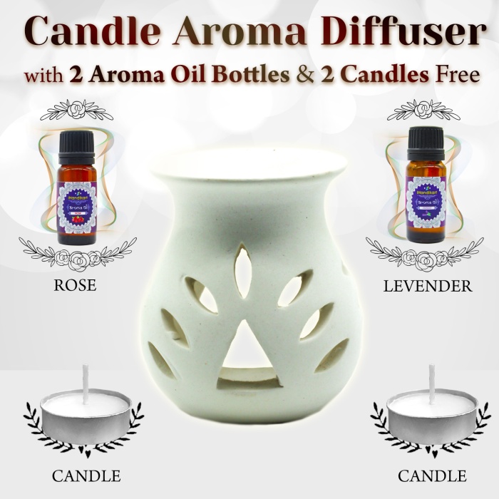 iHandikart  Aroma Ceramic Burner With Scanted/Aroma Oil 10ml Bottle, Fragrance-Rose, Levender | Save 33% - Rajasthan Living 5
