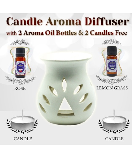 iHandikart  Aroma Ceramic Burner With Scanted/Aroma Oil 10ml Bottle, Fragrance-Rose, Lemon Grass | Save 33% - Rajasthan Living 5
