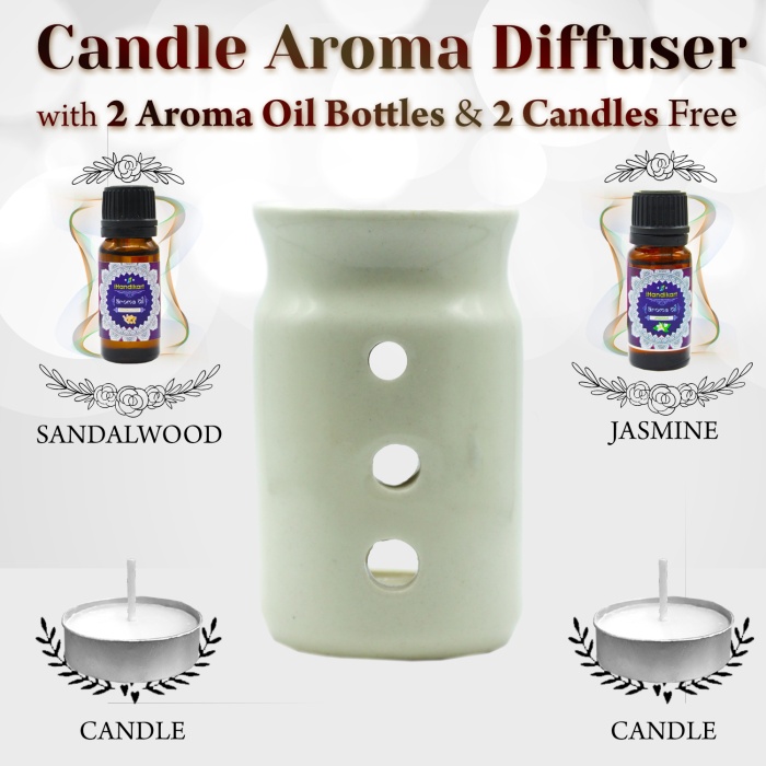 iHandikart  Aroma Ceramic Burner With Scanted/Aroma Oil 10ml Bottle, Fragrance-Sandalwood, Jasmine | Save 33% - Rajasthan Living 5