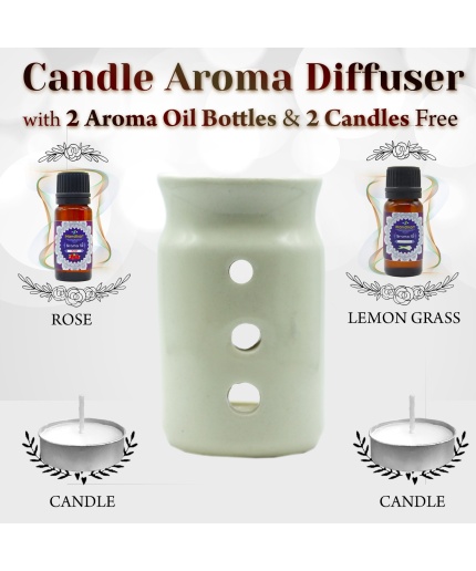 iHandikart  Aroma Ceramic Burner With Scanted/Aroma Oil 10ml Bottle, Fragrance-Rose, Lemon Grass | Save 33% - Rajasthan Living