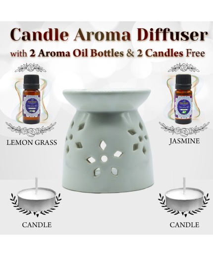 iHandikart  Aroma Ceramic Burner With Scanted/Aroma Oil 10ml Bottle, Fragrance-Lemon Grass,Jasmine | Save 33% - Rajasthan Living
