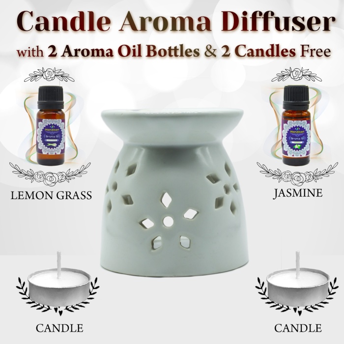iHandikart  Aroma Ceramic Burner With Scanted/Aroma Oil 10ml Bottle, Fragrance-Lemon Grass,Jasmine | Save 33% - Rajasthan Living 5