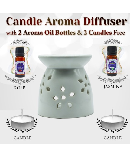 iHandikart  Aroma Ceramic Burner With Scanted/Aroma Oil 10ml Bottle, Fragrance-Rose, Jasmine | Save 33% - Rajasthan Living