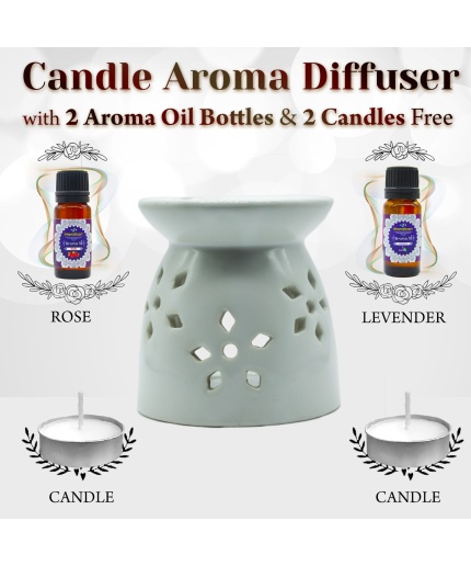 iHandikart  Aroma Ceramic Burner With Scanted/Aroma Oil 10ml Bottle, Fragrance-Rose, Levender | Save 33% - Rajasthan Living