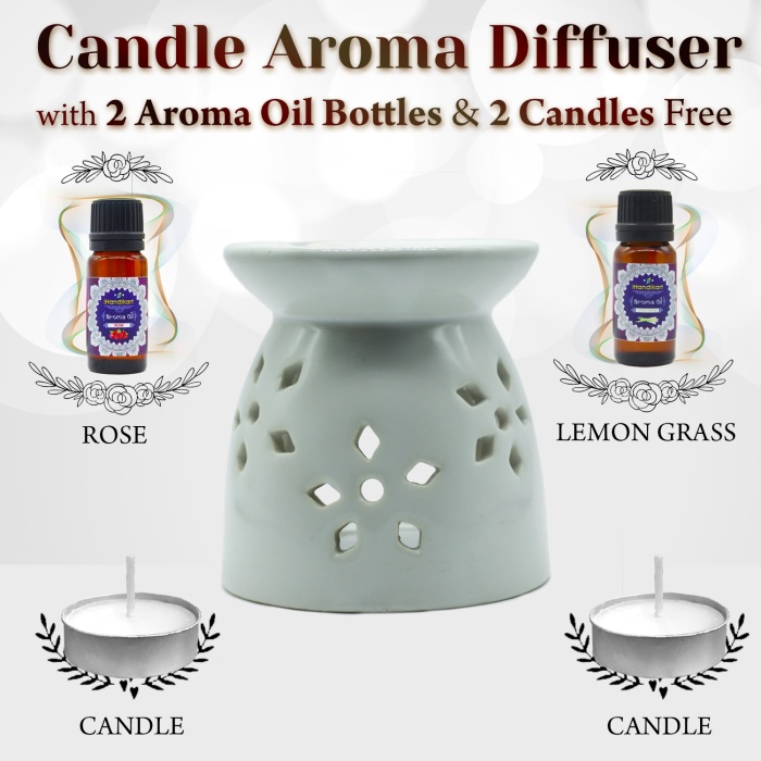 iHandikart  Aroma Ceramic Burner With Scanted/Aroma Oil 10ml Bottle, Fragrance-Rose, Lemon Grass | Save 33% - Rajasthan Living 5