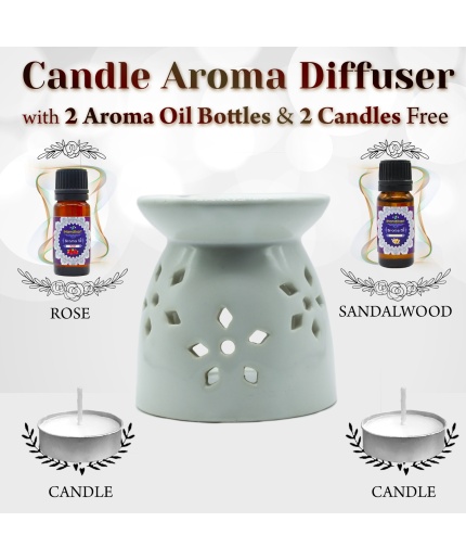 iHandikart  Aroma Ceramic Burner With Scanted/Aroma Oil 10ml Bottle, Fragrance-Rose, Sandalwood | Save 33% - Rajasthan Living