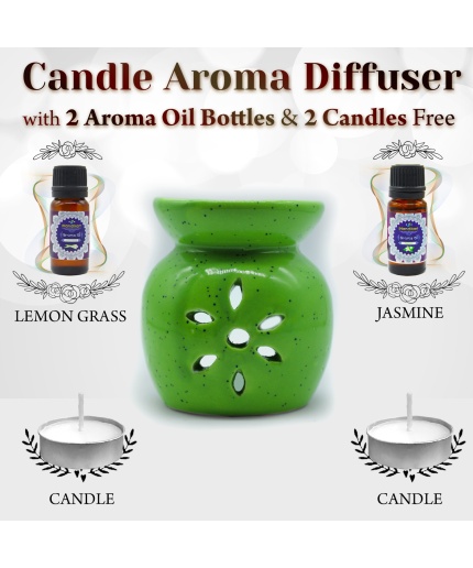 iHandikart  Aroma Ceramic Burner With Scanted/Aroma Oil 10ml Bottle, Fragrance-Lemon Grass,Jasmine | Save 33% - Rajasthan Living