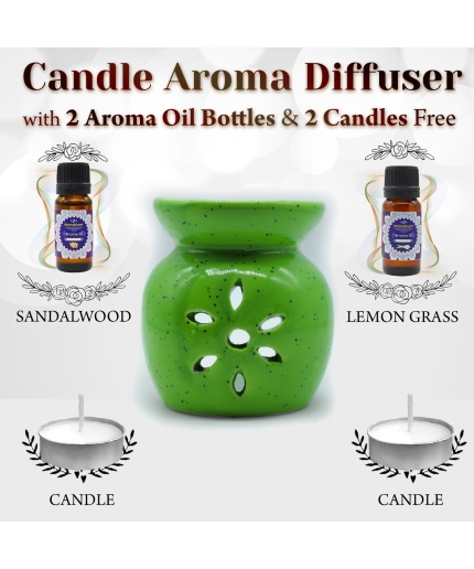iHandikart  Aroma Ceramic Burner With Scanted/Aroma Oil 10ml Bottle, Fragrance-Sandalwood, Lemon Grass | Save 33% - Rajasthan Living