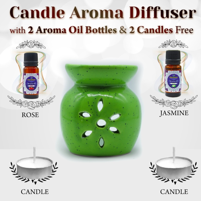iHandikart  Aroma Ceramic Burner With Scanted/Aroma Oil 10ml Bottle, Fragrance-Rose, Jasmine | Save 33% - Rajasthan Living 5