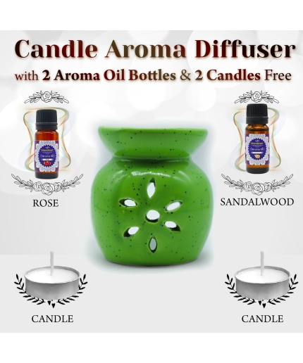 iHandikart  Aroma Ceramic Burner With Scanted/Aroma Oil 10ml Bottle, Fragrance-Rose, Sandalwood | Save 33% - Rajasthan Living