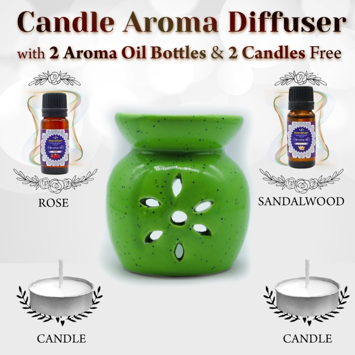 iHandikart  Aroma Ceramic Burner With Scanted/Aroma Oil 10ml Bottle, Fragrance-Rose, Sandalwood | Save 33% - Rajasthan Living 5