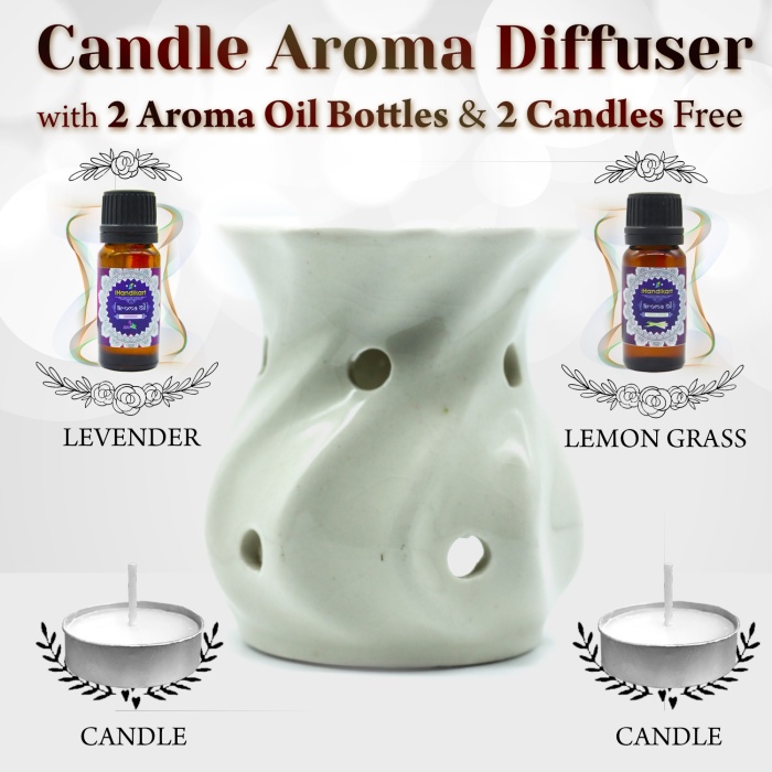 iHandikart  Aroma Ceramic Burner With Scanted/Aroma Oil 10ml Bottle, Fragrance-Levender, Lemon Grass | Save 33% - Rajasthan Living 5