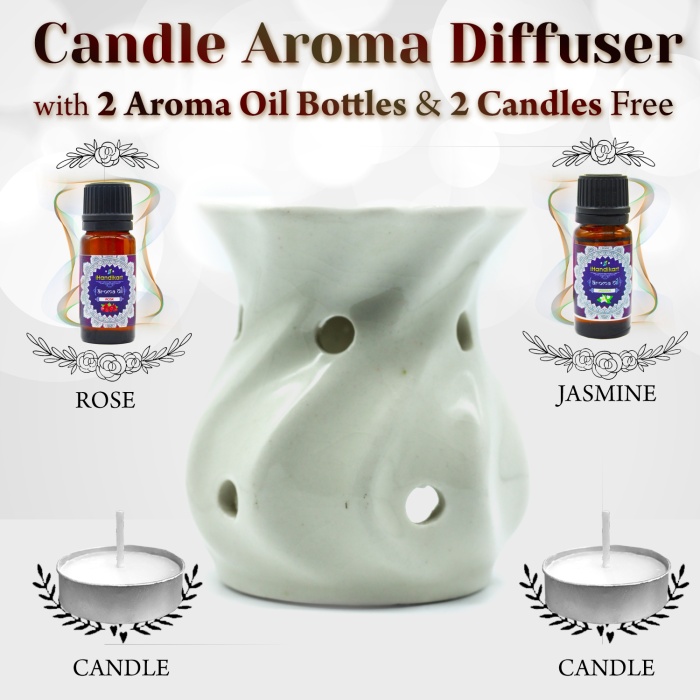 iHandikart  Aroma Ceramic Burner With Scanted/Aroma Oil 10ml Bottle, Fragrance-Rose, Jasmine | Save 33% - Rajasthan Living 5