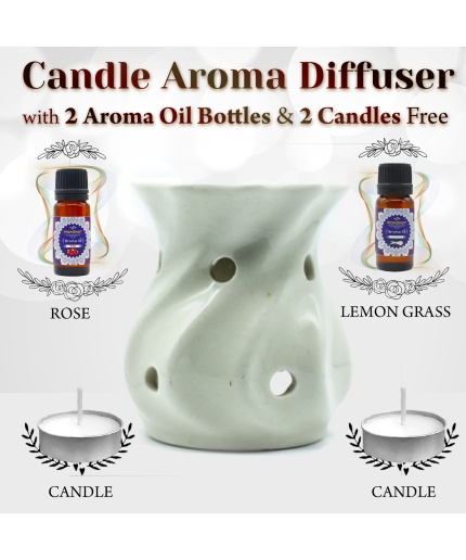 iHandikart  Aroma Ceramic Burner With Scanted/Aroma Oil 10ml Bottle, Fragrance-Rose, Lemon Grass | Save 33% - Rajasthan Living