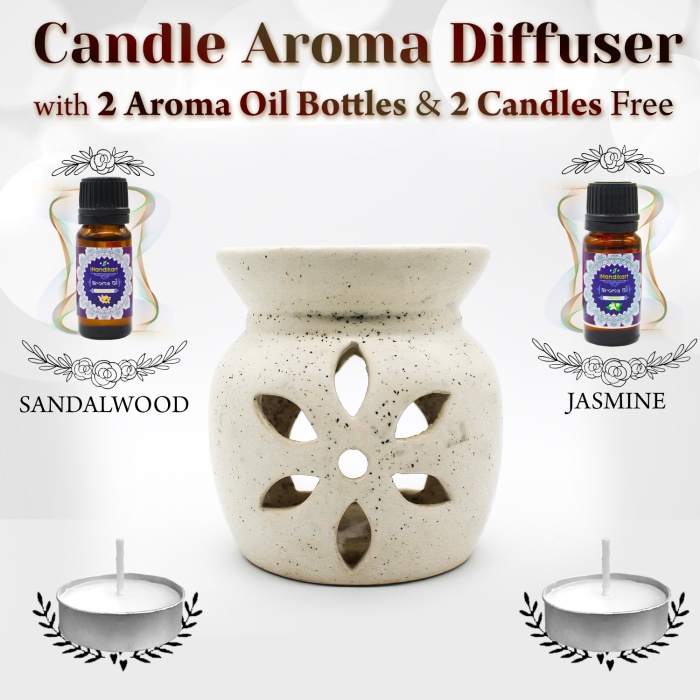 iHandikart  Aroma Ceramic Burner With Scanted/Aroma Oil 10ml Bottle, Fragrance-Sandalwood, Jasmine | Save 33% - Rajasthan Living 5