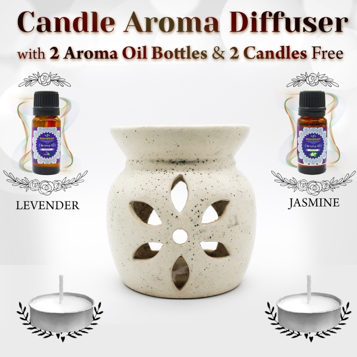 iHandikart  Aroma Ceramic Burner With Scanted/Aroma Oil 10ml Bottle, Fragrance-Levender, Jasmine | Save 33% - Rajasthan Living 5
