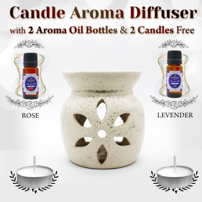 iHandikart  Aroma Ceramic Burner With Scanted/Aroma Oil 10ml Bottle, Fragrance-Rose, Levender | Save 33% - Rajasthan Living 5