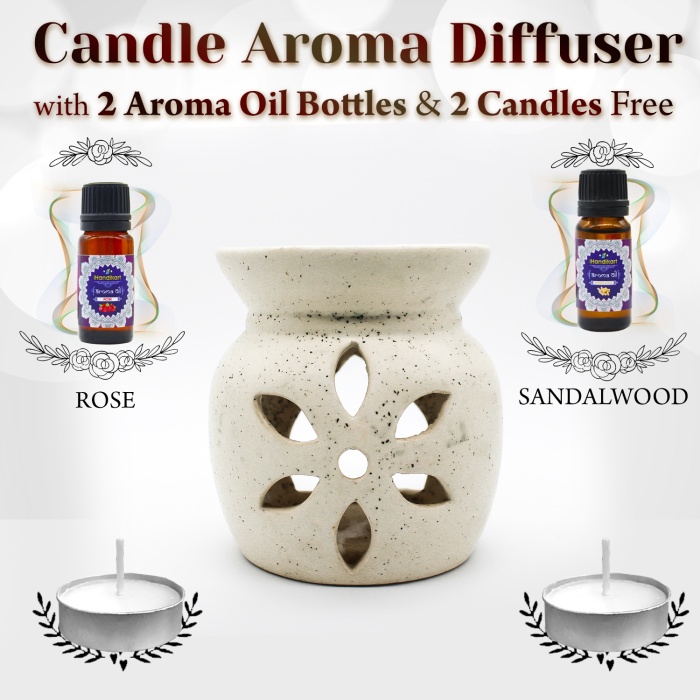 iHandikart  Aroma Ceramic Burner With Scanted/Aroma Oil 10ml Bottle, Fragrance-Rose, Sandalwood | Save 33% - Rajasthan Living 5