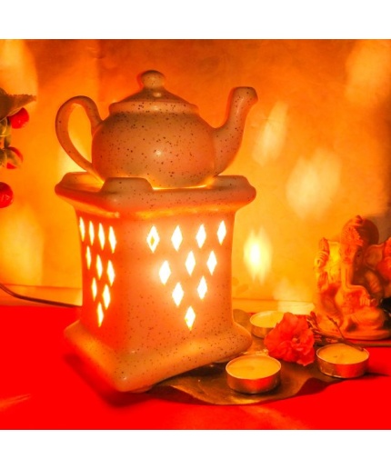 Decorative Electric Ceramic Aroma Oil Burner From iHandikart With Ceramic Diffuser And 4 Aroma Rose,Sandalwood,Levender,Lemon Grass oil/Scented Oil/Fragrance 10 ml Bottle | Save 33% - Rajasthan Living 3