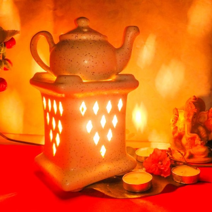 Decorative Electric Ceramic Aroma Oil Burner From iHandikart With Ceramic Diffuser And 4 Aroma Rose,Sandalwood,Levender,Lemon Grass oil/Scented Oil/Fragrance 10 ml Bottle | Save 33% - Rajasthan Living 6