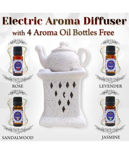 Decorative Electric Ceramic Aroma Oil Burner From iHandikart With Ceramic Diffuser And 4 Aroma Rose,Jasmine,Levender,Lemon Grass oil/Scented Oil/Fragrance 10 ml Bottle | Save 33% - Rajasthan Living 6