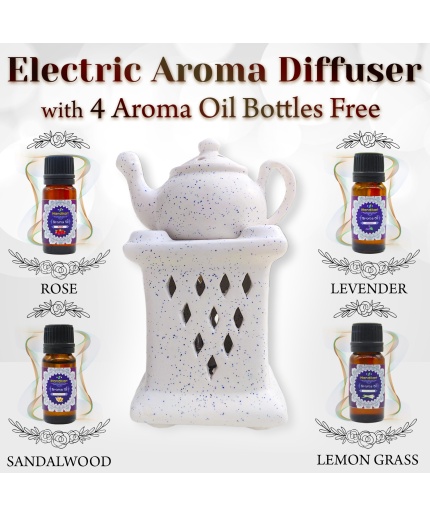 Decorative Electric Ceramic Aroma Oil Burner From iHandikart With Ceramic Diffuser And 4 Aroma Rose,Sandalwood,Levender,Lemon Grass oil/Scented Oil/Fragrance 10 ml Bottle | Save 33% - Rajasthan Living