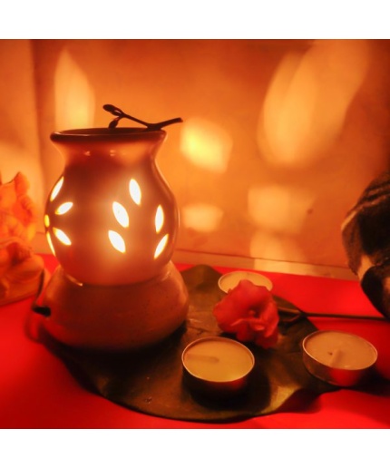 Decorative Electric Ceramic Aroma Oil Burner From iHandikart With Ceramic Diffuser And 4 Aroma Rose,Sandalwood,Levender,Lemon Grass oil/Scented Oil/Fragrance 10 ml Bottle | Save 33% - Rajasthan Living 3