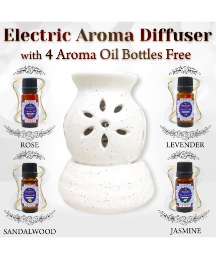 Decorative Electric Ceramic Aroma Oil Burner From iHandikart With Ceramic Diffuser And 4 Aroma Rose,Jasmine,Levender,Lemon Grass oil/Scented Oil/Fragrance 10 ml Bottle | Save 33% - Rajasthan Living
