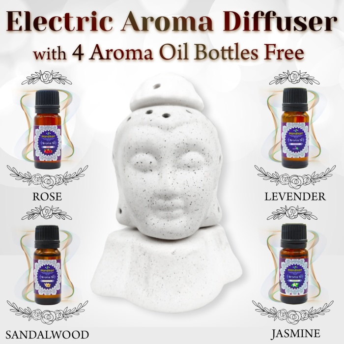 Decorative Electric Ceramic Aroma Oil Burner From iHandikart  With Ceramic Diffuser And 4 Aroma Rose,Jasmine,Levender,Lemon Grass oil/Scented Oil/Fragrance 10 ml Bottle | Save 33% - Rajasthan Living 5
