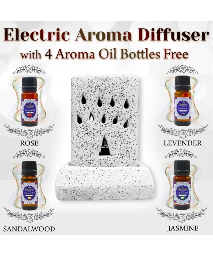 Decorative Electric Ceramic Aroma Oil Burner From iHandikart With Ceramic Diffuser And 4 Aroma Rose,Jasmine,Levender,Lemon Grass oil/Scented Oil/Fragrance 10 ml Bottle | Save 33% - Rajasthan Living