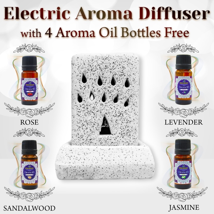 Decorative Electric Ceramic Aroma Oil Burner From iHandikart With Ceramic Diffuser And 4 Aroma Rose,Jasmine,Levender,Lemon Grass oil/Scented Oil/Fragrance 10 ml Bottle | Save 33% - Rajasthan Living 5