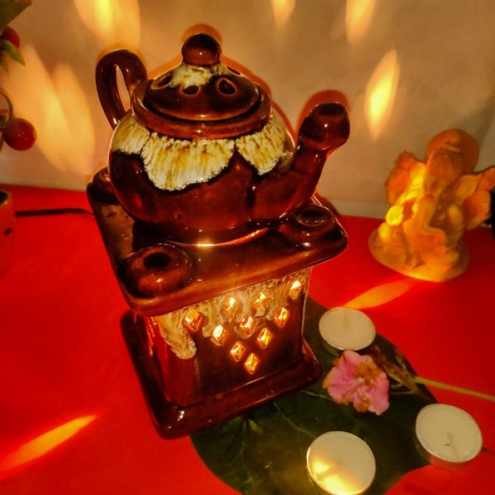 Decorative Electric Ceramic Aroma Oil Burner From iHandikart With Ceramic Diffuser And 4 Aroma Sandalwood, Jasmine,levender ,Lemon Grass oil/Scented Oil/Fragrance 10 ml Bottle | Save 33% - Rajasthan Living 6