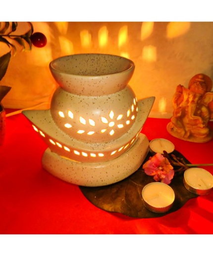 Decorative Electric Ceramic Aroma Oil Burner From iHandikart With Ceramic Diffuser And 4 Aroma Rose,Jasmine,Levender,Lemon Grass oil/Scented Oil/Fragrance 10 ml Bottle | Save 33% - Rajasthan Living 3