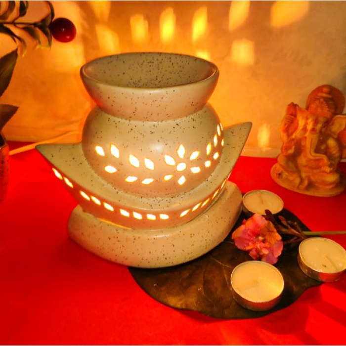 Decorative Electric Ceramic Aroma Oil Burner From iHandikart With Ceramic Diffuser And 4 Aroma Rose, Jasmine,levender ,Lemon Grass oil/Scented Oil/Fragrance 10 ml Bottle | Save 33% - Rajasthan Living 6