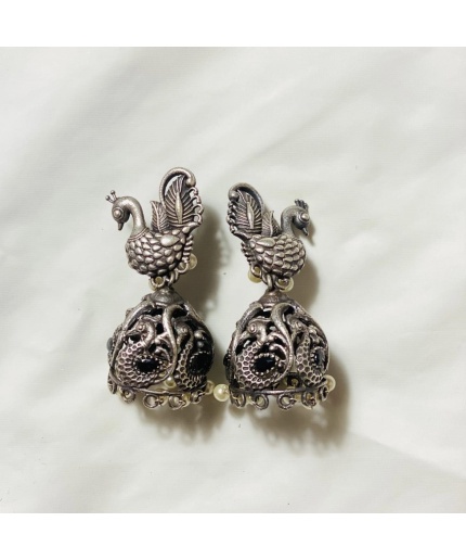 Birdie Jhumkas German Silver Oxidised Earring | Save 33% - Rajasthan Living