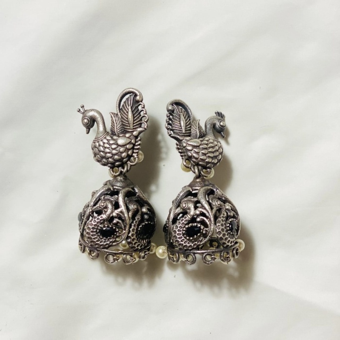 Birdie Jhumkas German Silver Oxidised Earring | Save 33% - Rajasthan Living 5