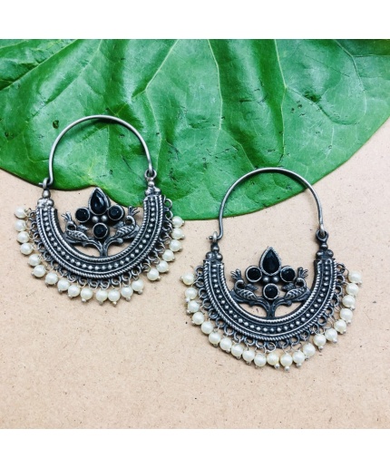Drop Crescent Moon German Silver Oxidised Earring | Save 33% - Rajasthan Living