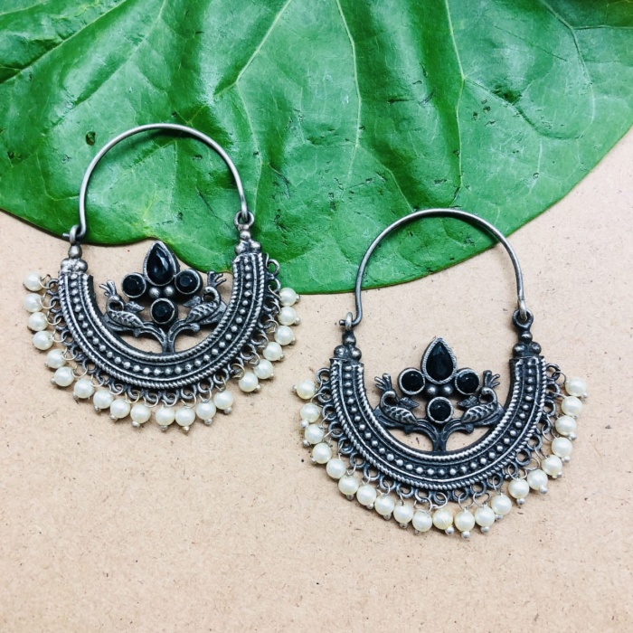 Drop Crescent Moon German Silver Oxidised Earring | Save 33% - Rajasthan Living 5